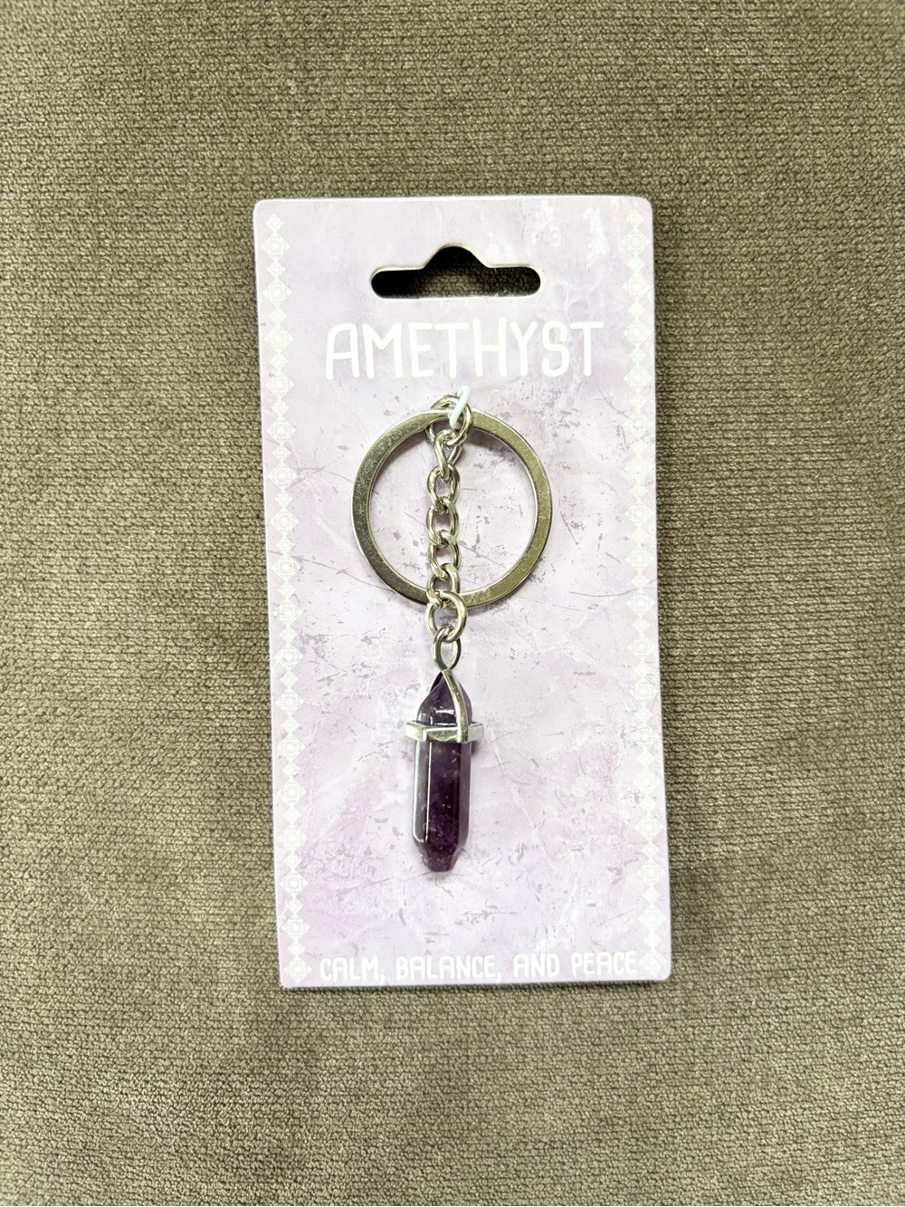Amethyst Silver Ring with Purple Point Crystal Keychain